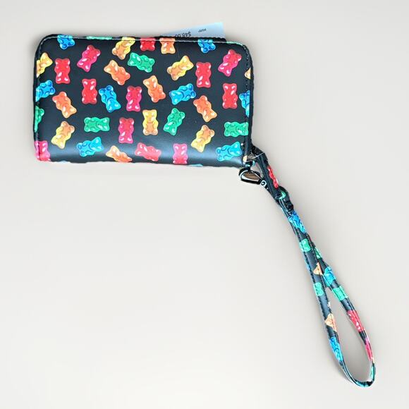 NWT BETSEY JOHNSON BLK Faux LTR Rainbow Gummy Bear Zip Wallet Wristlet XOKARA - Picture 3 of 13